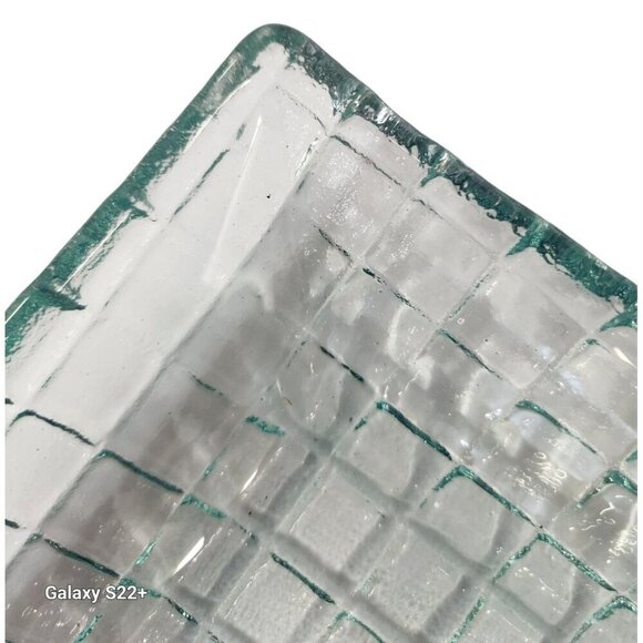 Mid Century Modern Art Glass Tray Grid Pattern Decor for Coffee Table Accent Tra - Picture 7 of 8